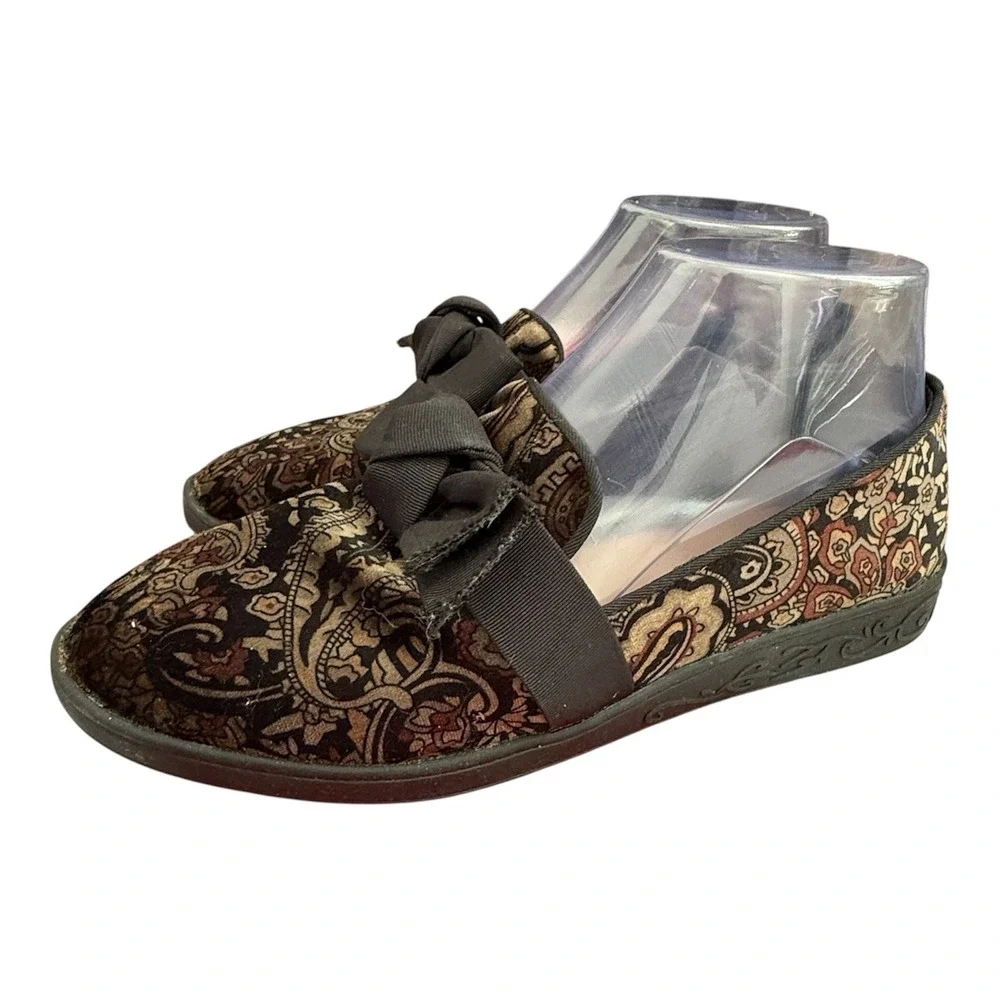 Soft Style Hush Puppies Paisley Velvet‎ Bow Loafers Brown Black HSS1451-006 7.5